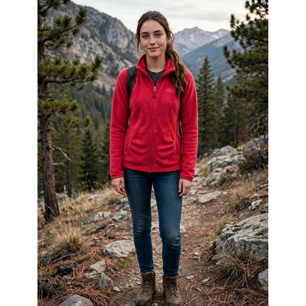 The North Face Womens Red Polartec Classic Full Zip Fleece Jacket Size Medium
